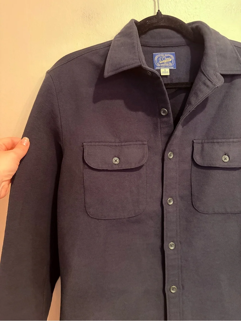 J. Crew Deep Navy Collared Chamois Workshirt, Men’s S, Heavy Duty Button Up